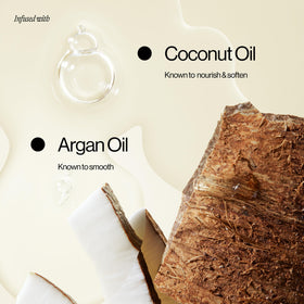 Hair appears shiny and smooth after applying Eva NYC coconut-argan oil.