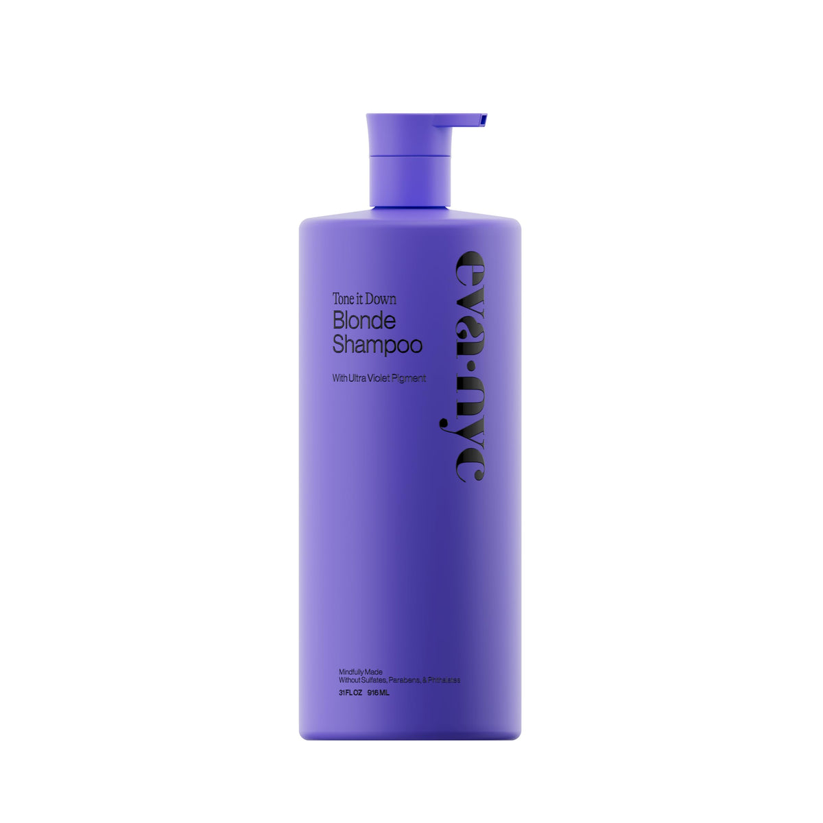 EVA·NYC Purple Shampoo bottle showing violet-toning formula for cool blonde tones.