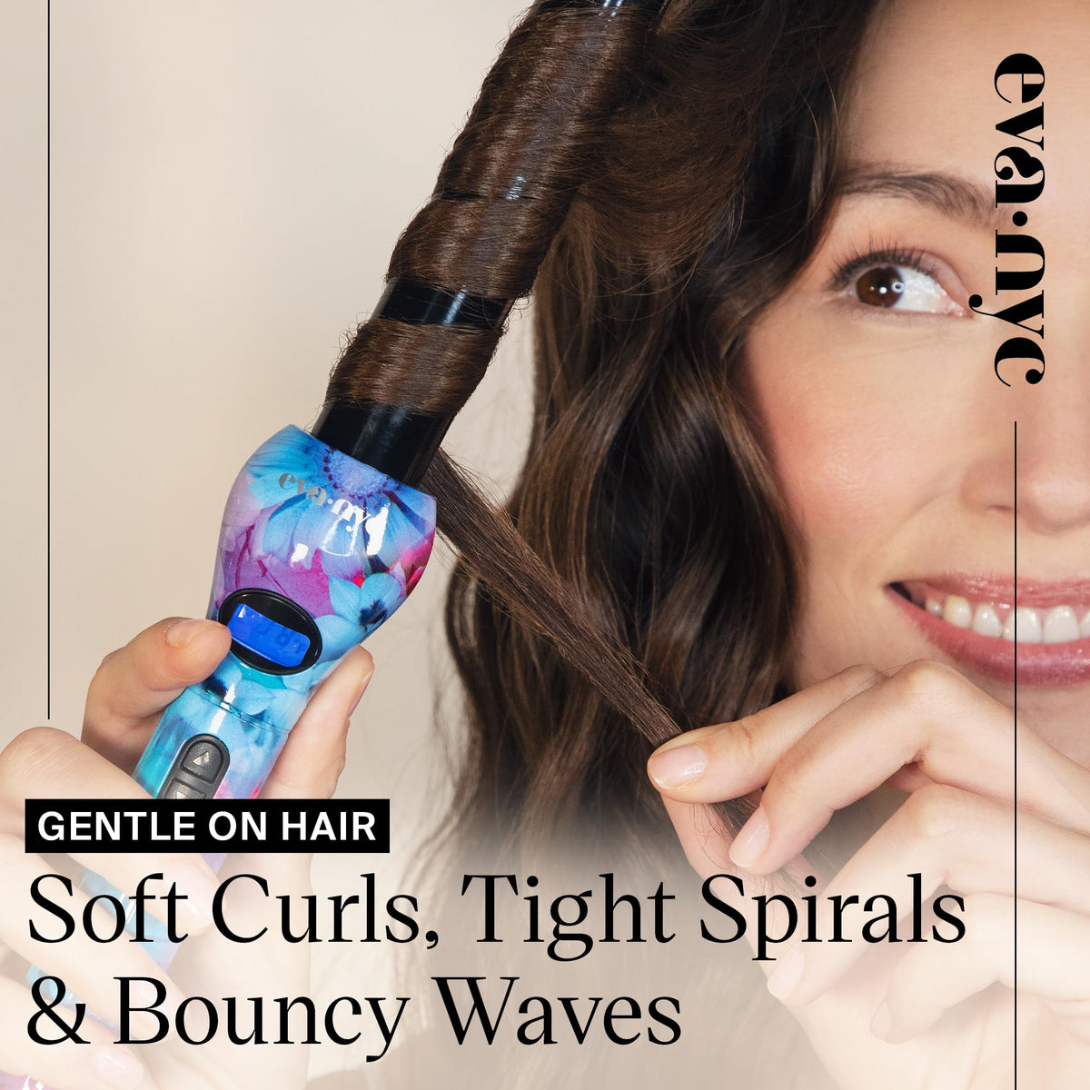 Eva NYC wand with tourmaline-infused barrel for smooth glide