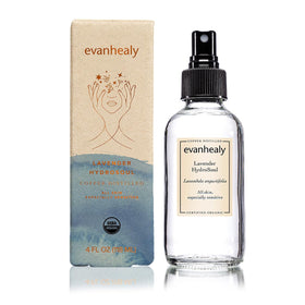 Evanhealy Lavender HydroSoul label close-up highlights organic lavender benefits