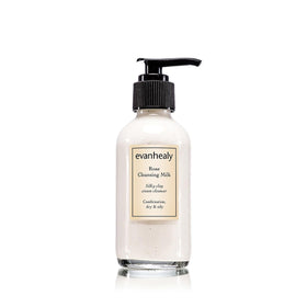 Evanhealy Rose Cleansing Milk bottle close-up, gentle cleansing for all skin types.