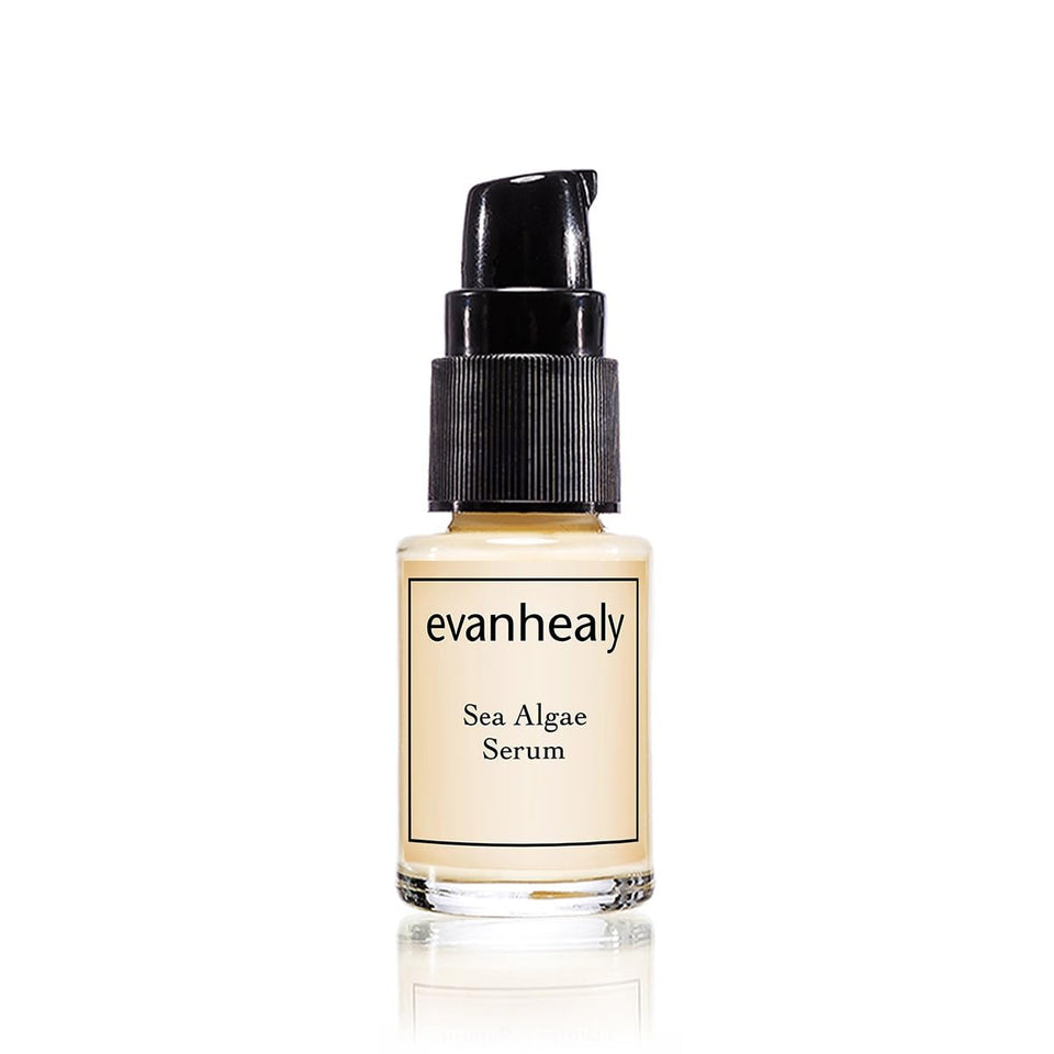 evanhealy Sea Algae Serum bottle closeup for hydrated, calm skin