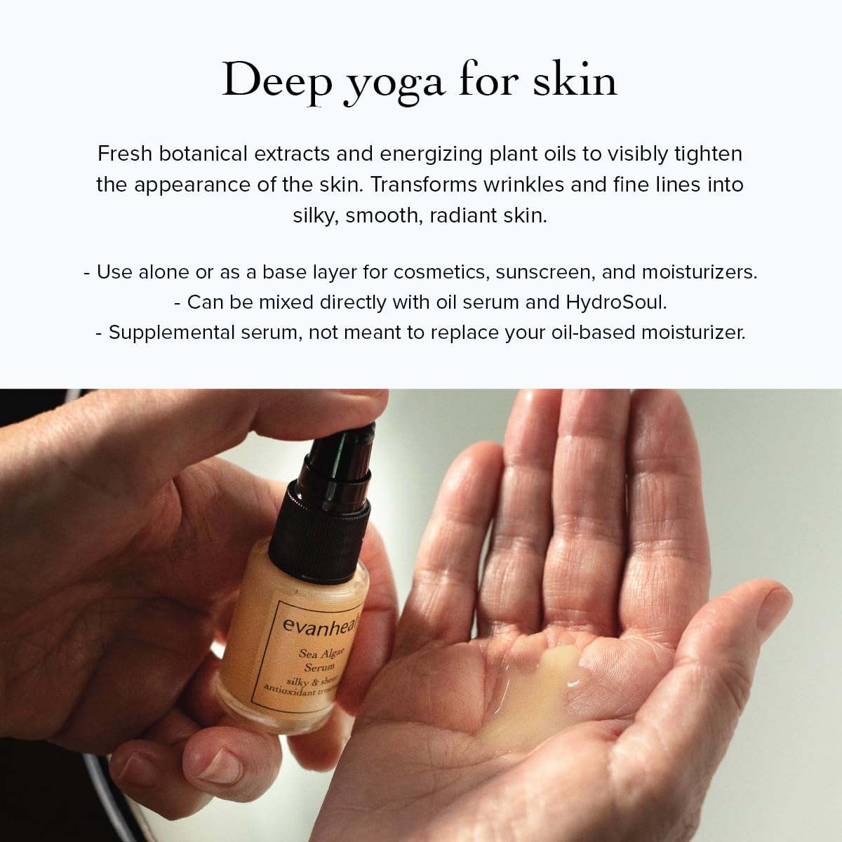 evanhealy Sea Algae Serum bottle-closeup with sea buckthorn oil for nourishment