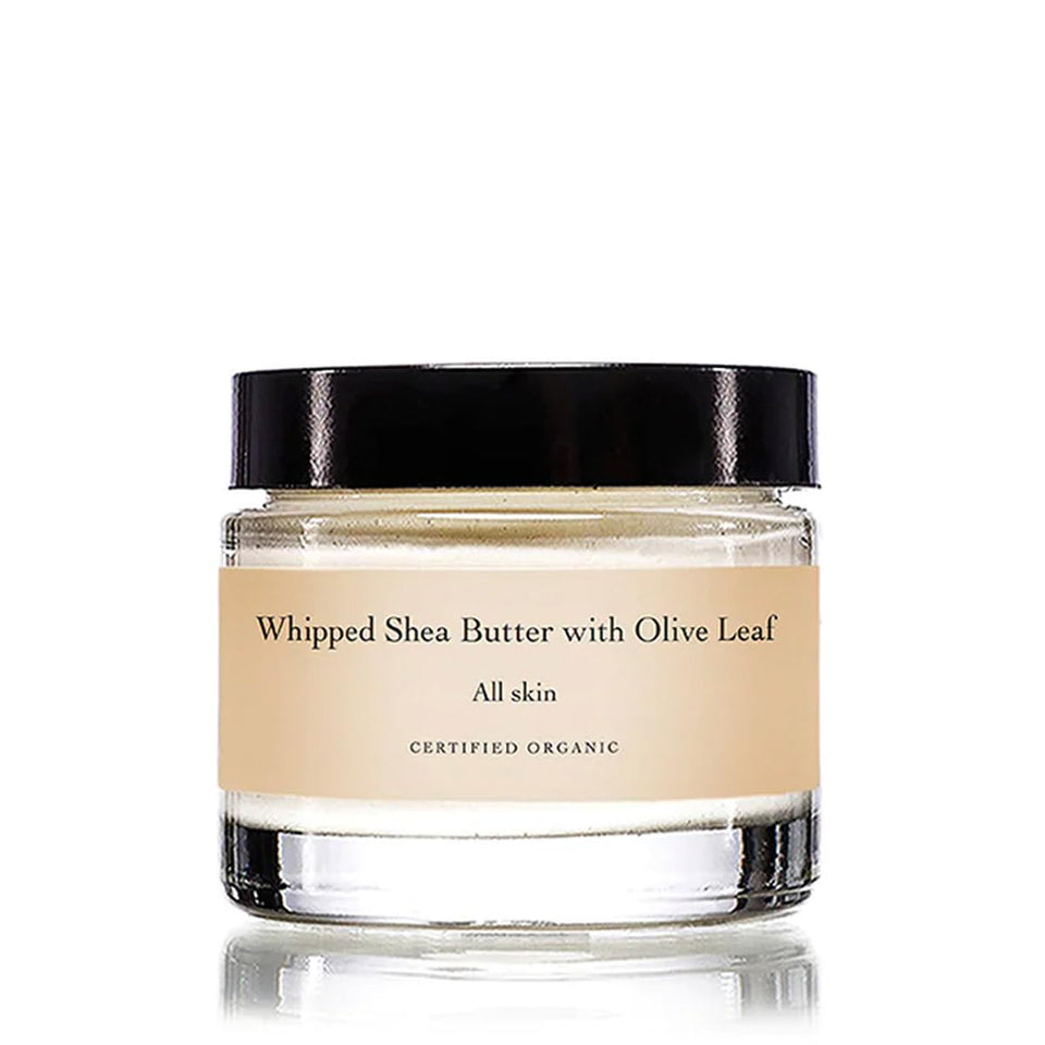 Evanhealy whipped shea butter in olive-leaf jar nourishes dry skin with a creamy feel.