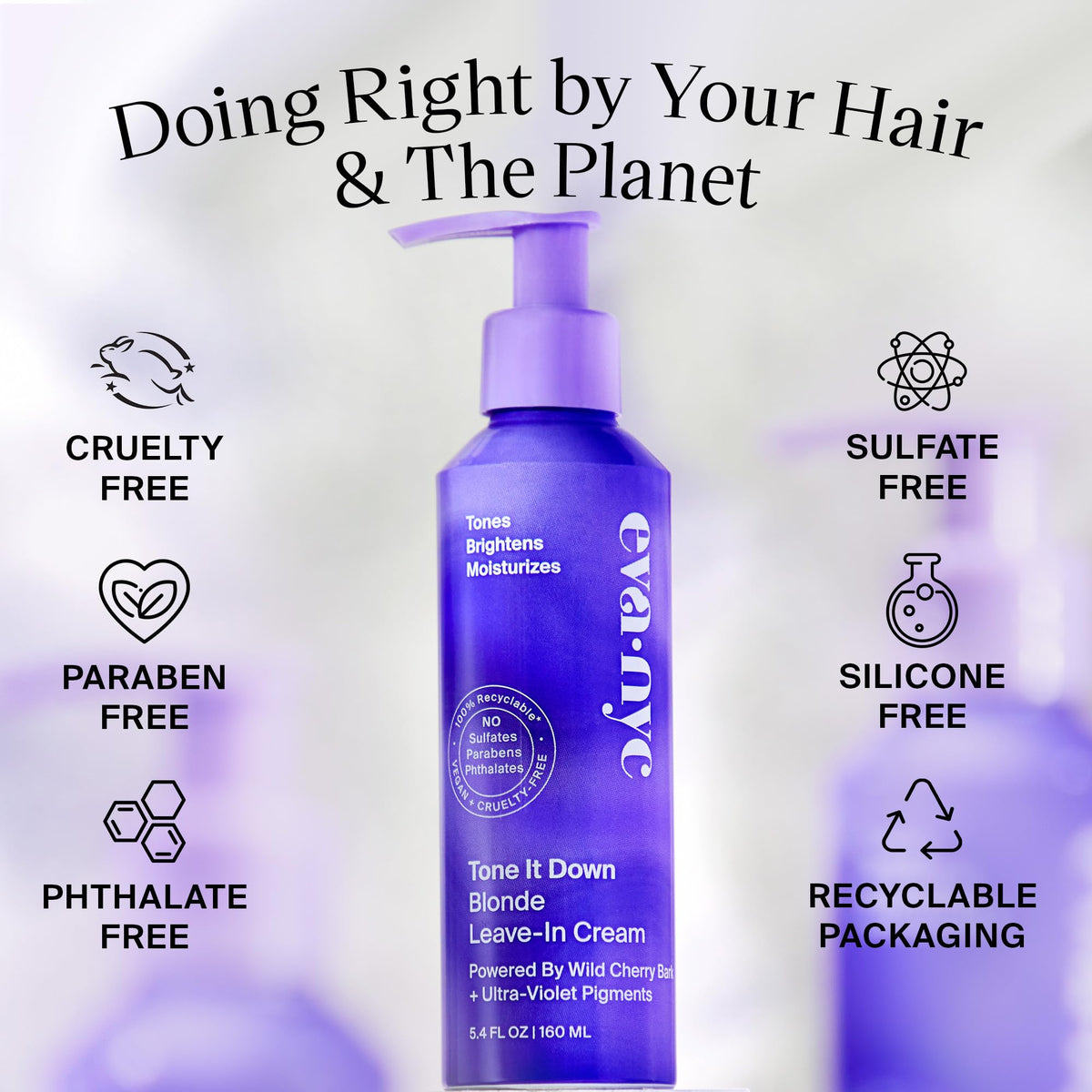 EVANYC vegan formula label emphasizing silicone- and sulfate-free benefits.