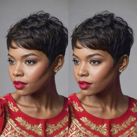 Evasens Pixie Cut Wig with bangs, front view for natural daily wear