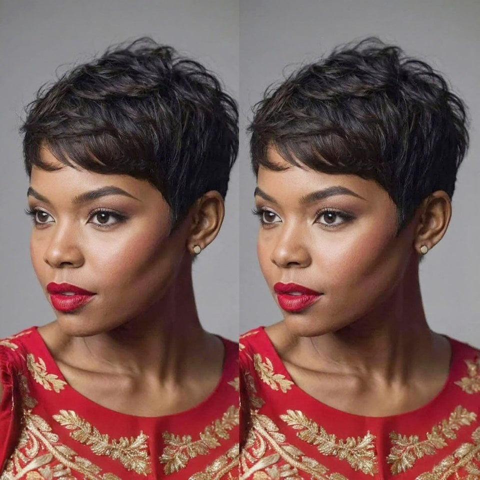 Evasens Pixie Cut Wig with bangs, front view for natural daily wear