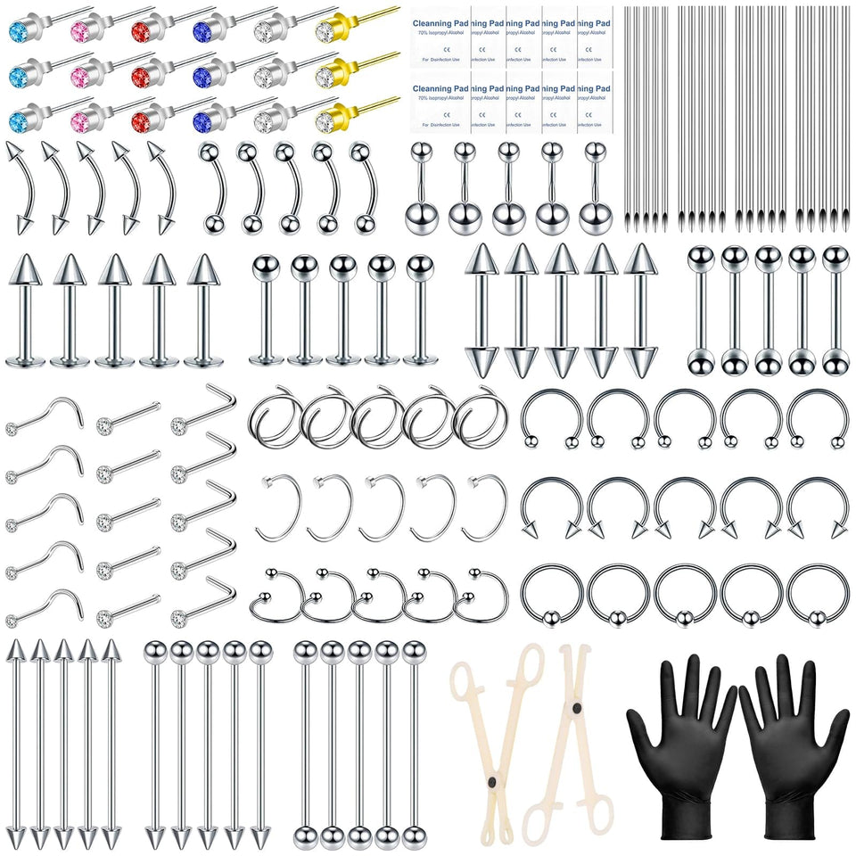 Evatage 164pcs piercing kit contents for home or studio piercing options