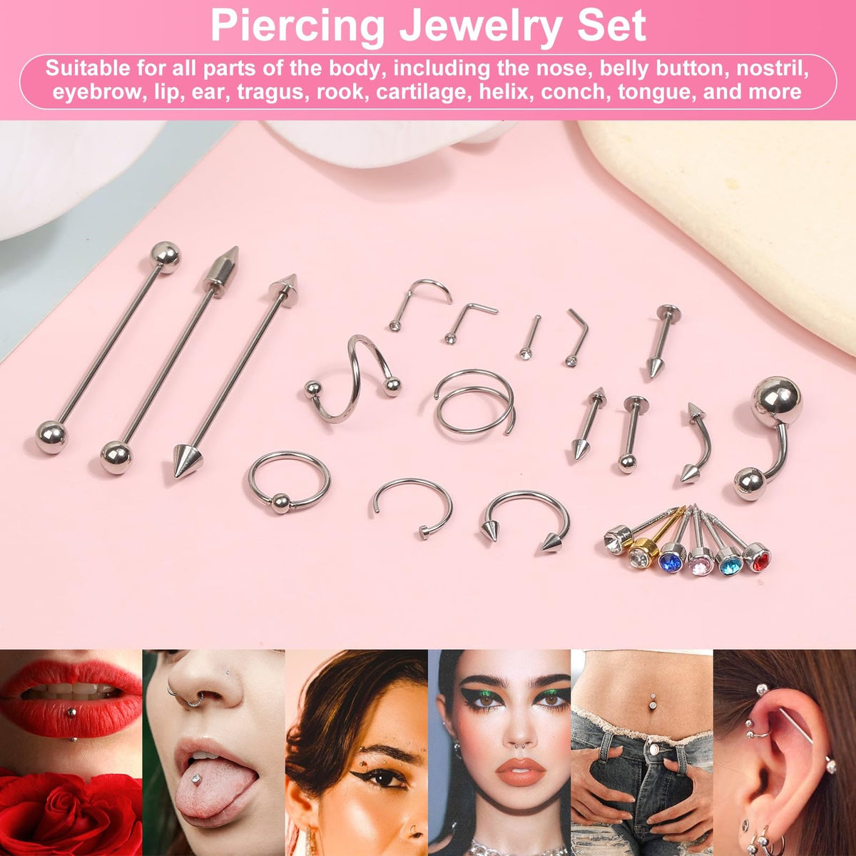 Evatage piercing jewelry variety set with multiple styles
