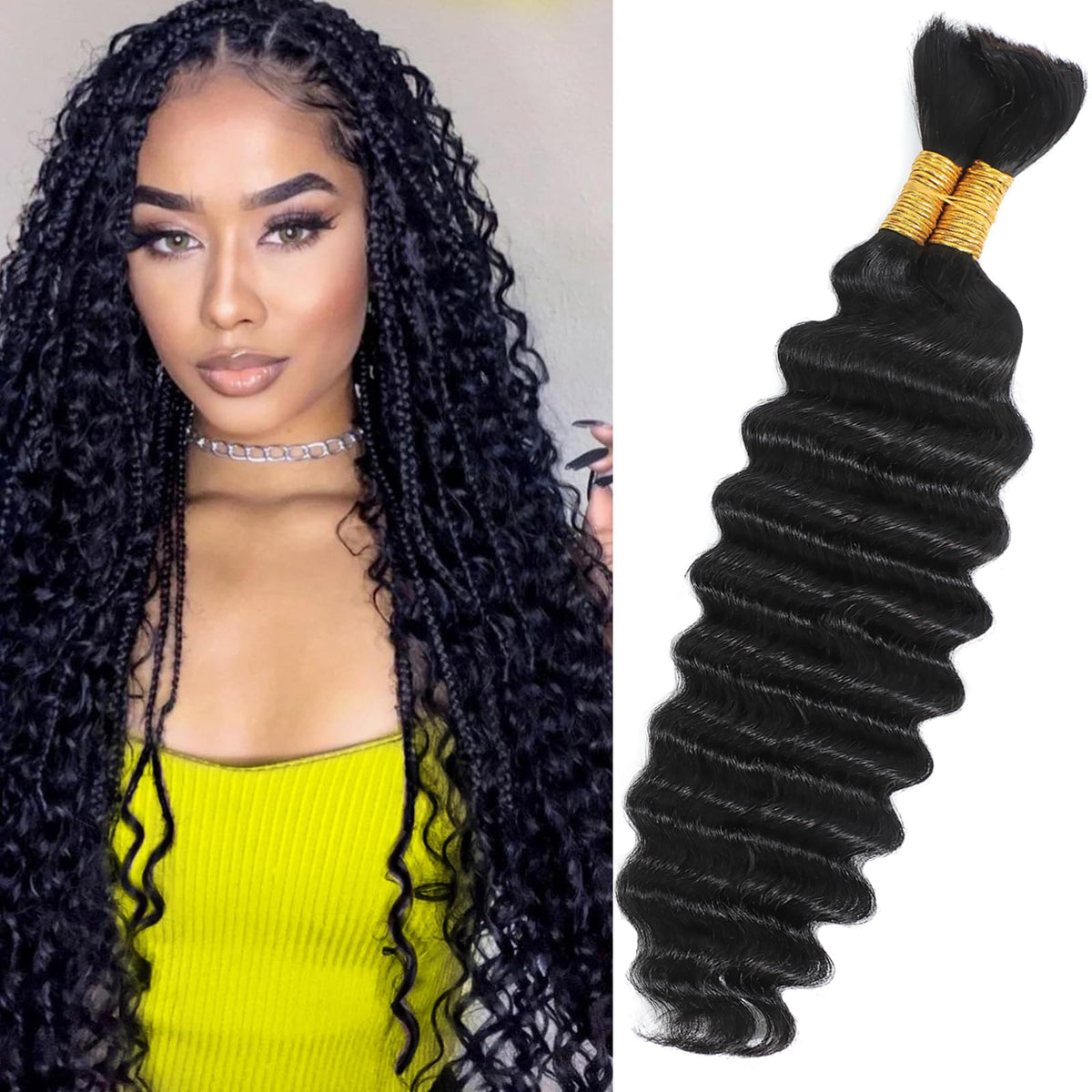 Evayin braiding hair deep wave 18in close-up shows silky texture and natural shine.