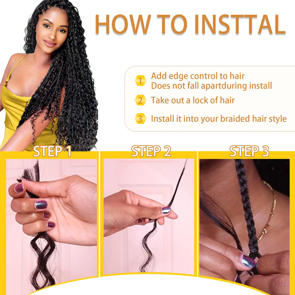 Evayin knotless braids application scene shows natural look and versatility.