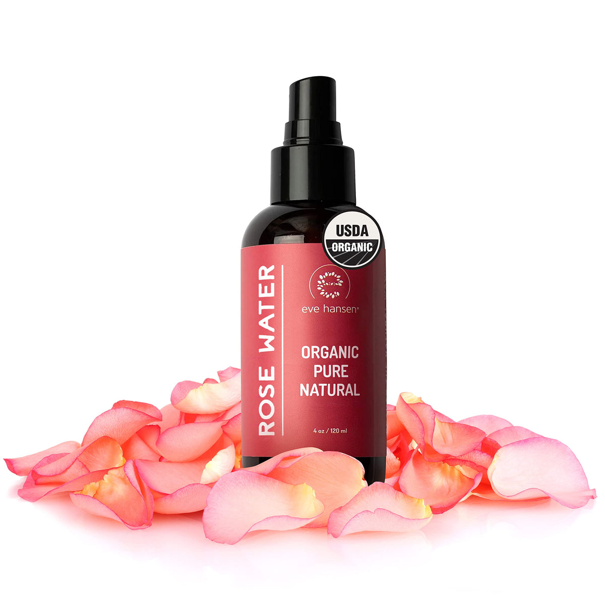Eve Hansen Rose Water Spray bottle ready for face and hair hydration