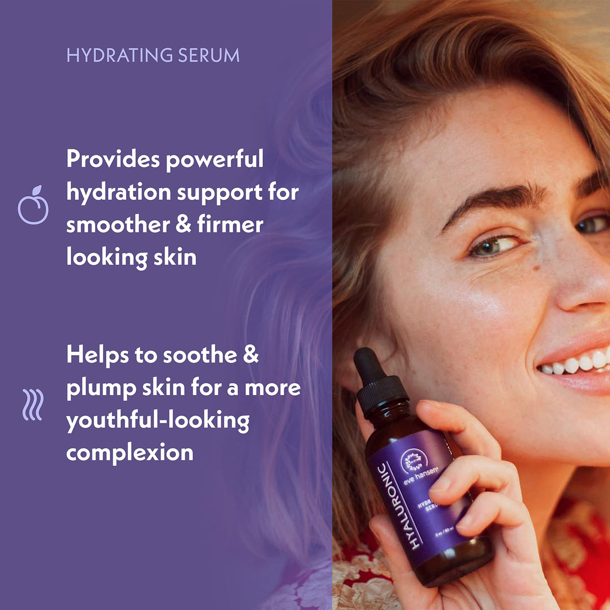 Eve Hansen serums on skin demonstrating hydration and glow.