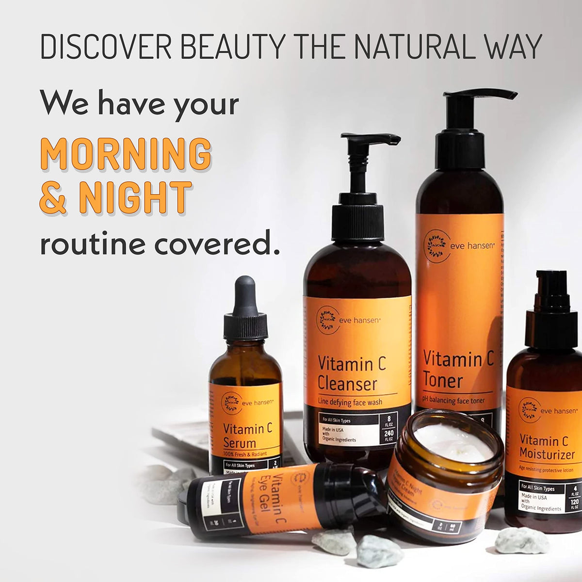 Night skincare routine shot featuring Eve Hansen Vitamin C Night Cream