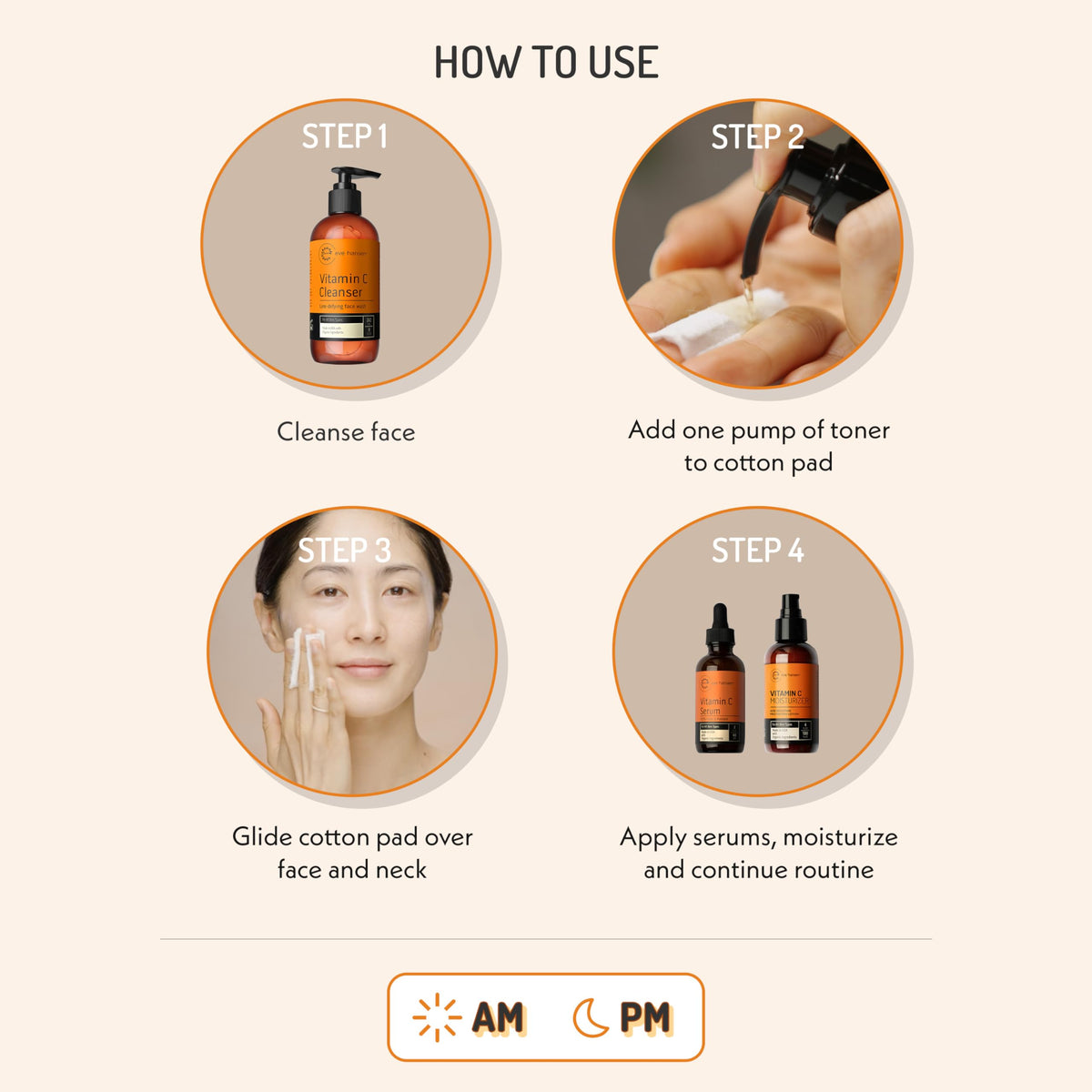 Eve Hansen Vitamin C Toner flat lay with skincare essentials.
