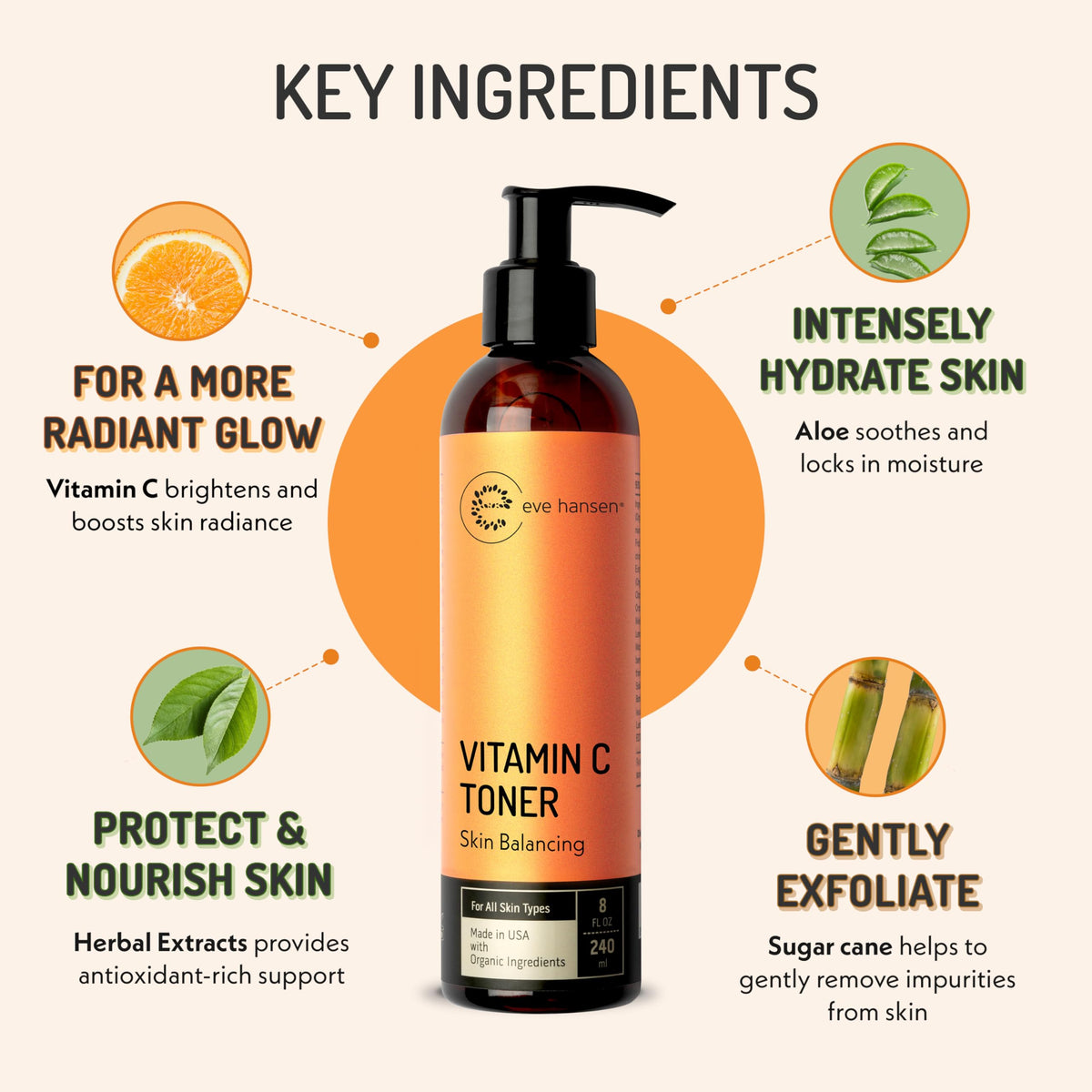 Eve Hansen Vitamin C Toner mist spray in action for refreshing skin.
