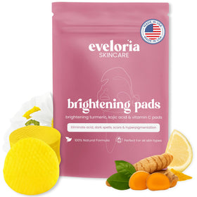 Eveloria Turmeric & Kojic Toner Pads packaging shown for daily brightening use