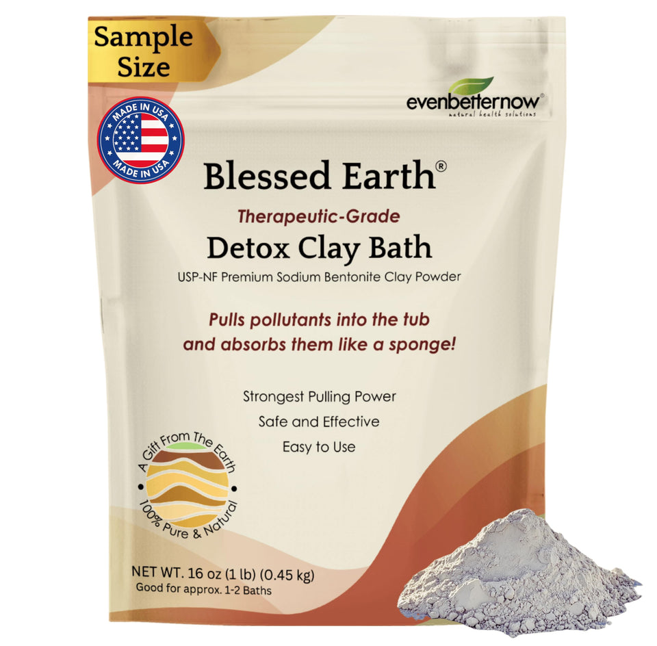 Evenbetternow Blessed Earth Detox Clay Bath packaging shows a convenient 1 lb trial size.