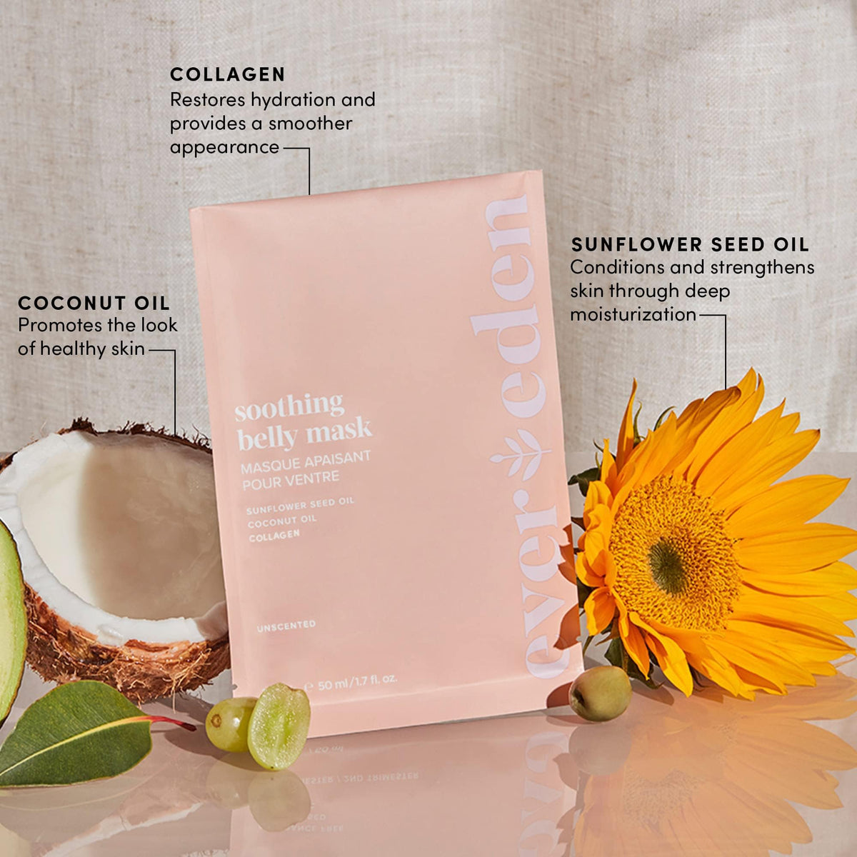 Evereden Belly Mask with visible natural ingredients label.