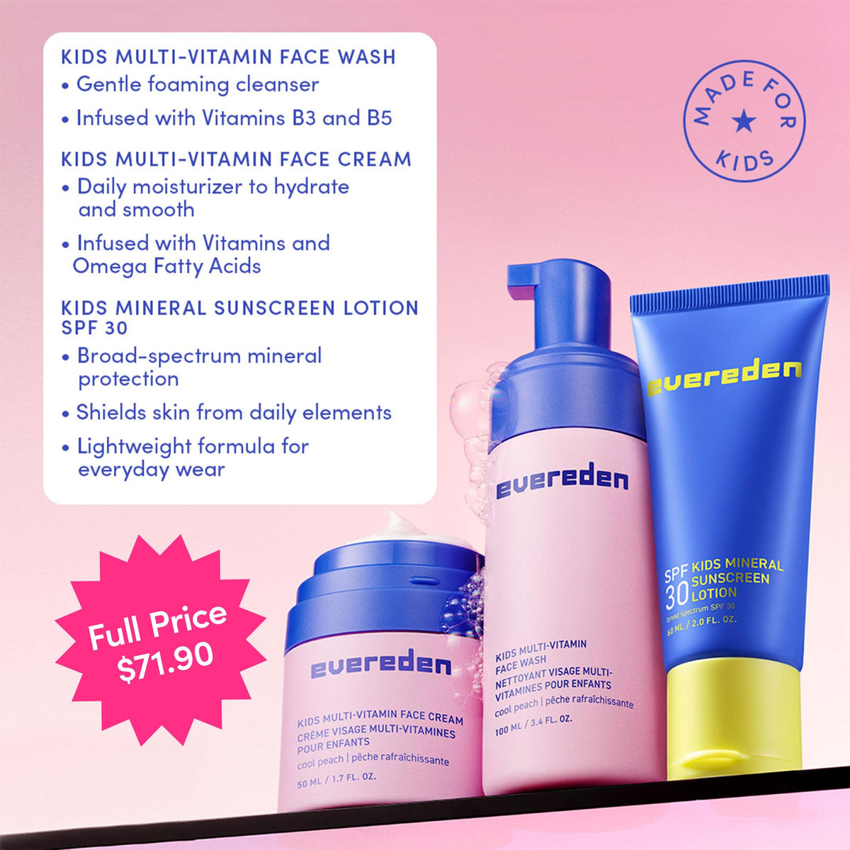 Evereden SPF 30 mineral sunscreen on a child’s nose for outdoor protection.