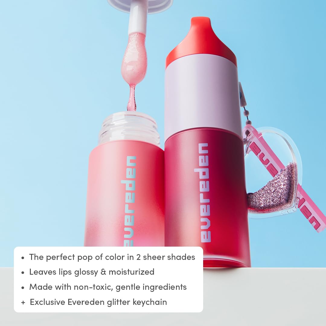 Evereden gloss heart keychain close-up shows playful, on-the-go convenience.