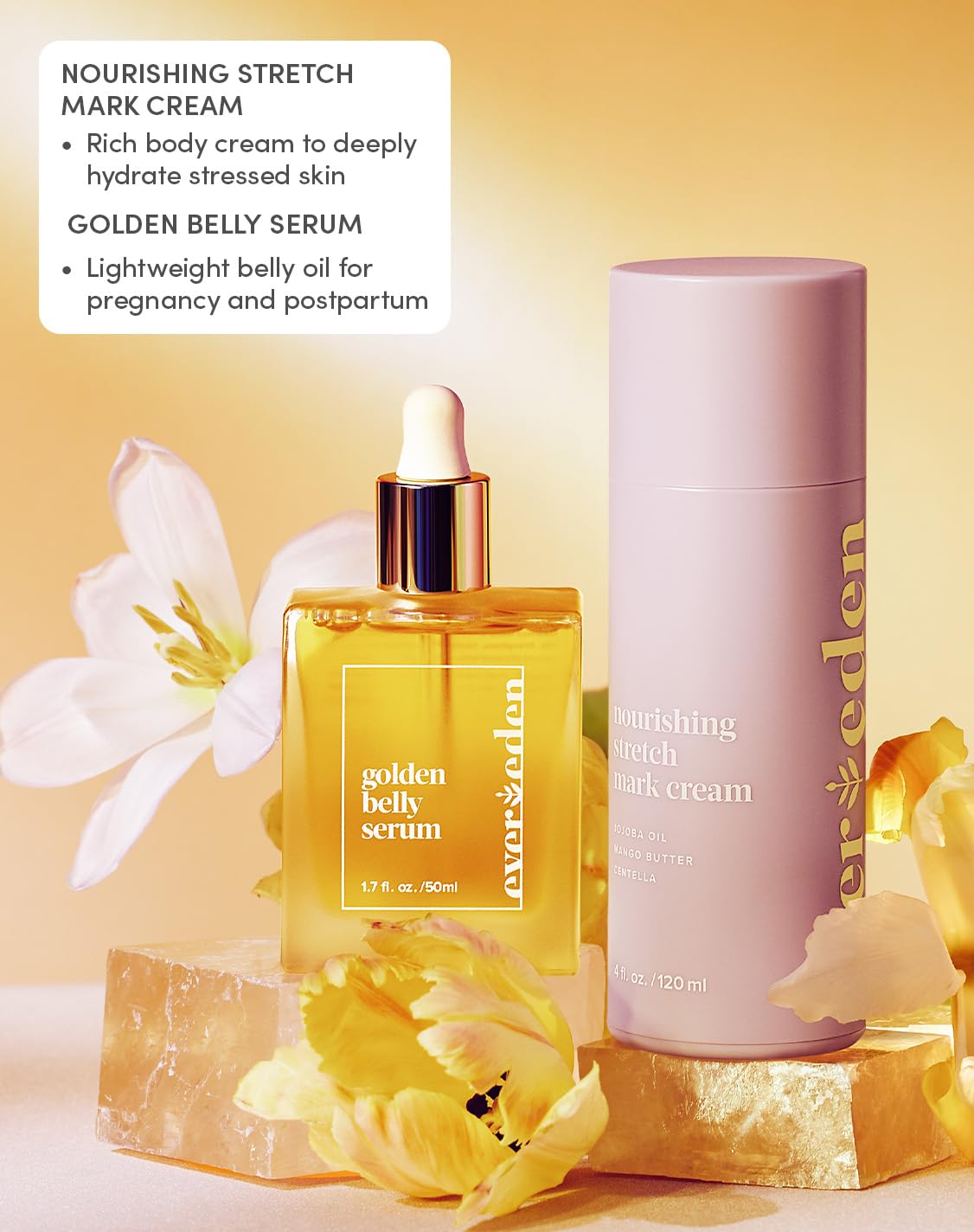 Evereden Golden Belly Oil close-up showing smooth texture for daily care.