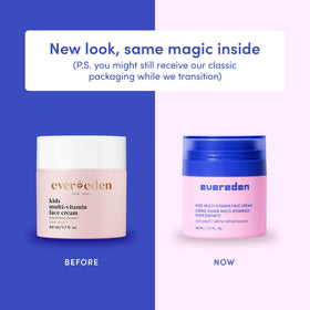 Evereden Kids Face Cream jar close-up highlighting non-comedogenic formula
