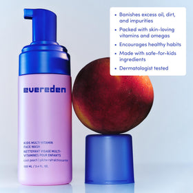 Evereden Kids Face Wash coconut base hints hydration for delicate skin in bottle.
