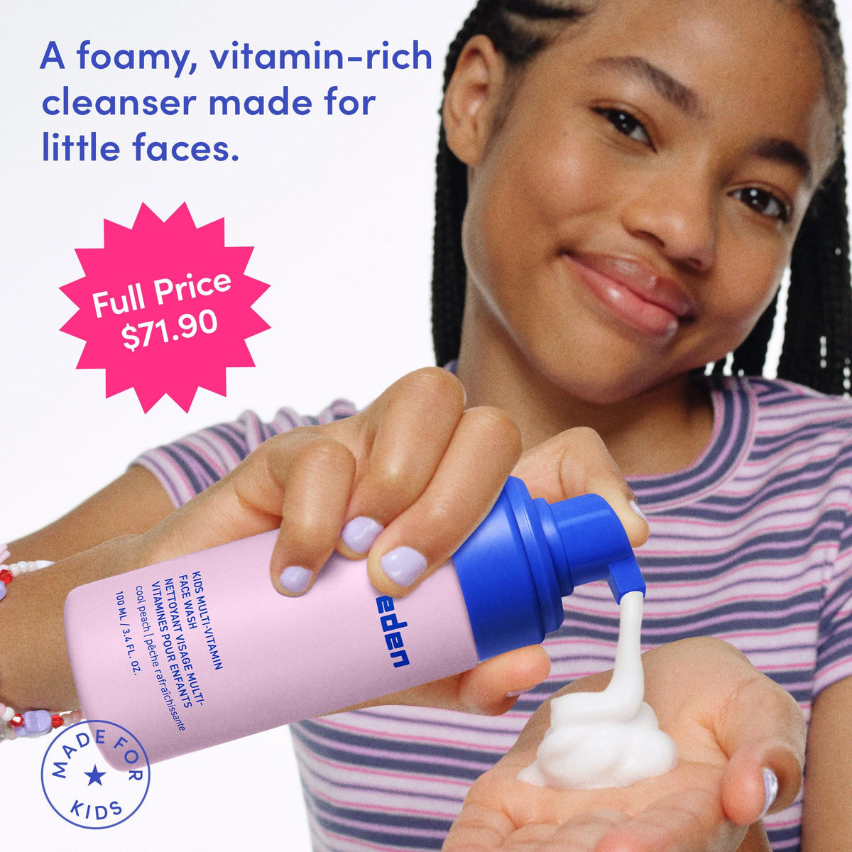 Evereden Kids Face Wash non-toxic label close-up emphasizing safe ingredients.