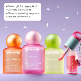Evereden main character body mist bottle close-up with fruity notes.