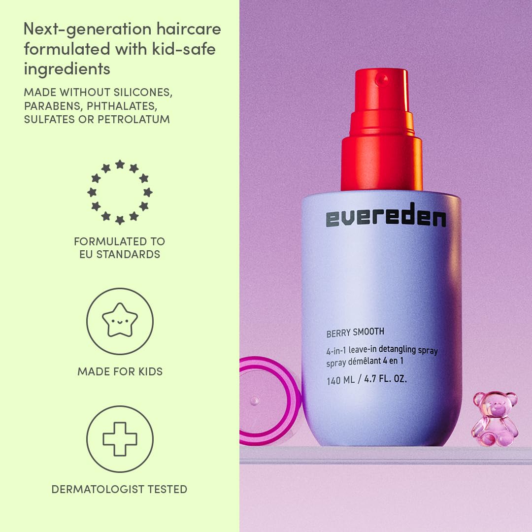 Evereden Kids Hair Set plant protein peptides and argan oil blend nourishes hair.