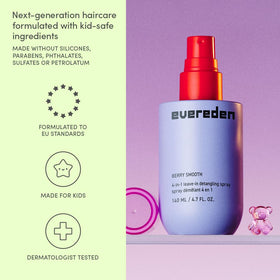Evereden Kids Hair Set plant protein peptides and argan oil blend nourishes hair.