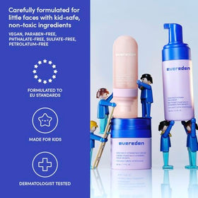 Evereden Kids moisturizer texture shown as velvety hydration finish.