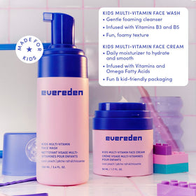 Evereden Kids travel face wash refreshes delicate skin during trips.