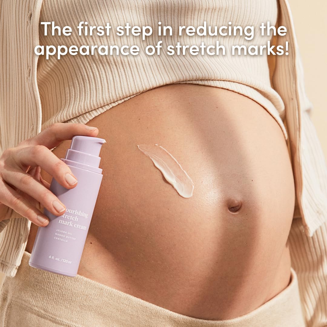 Evereden Nourishing Stretch Mark Cream texture close-up shows a creamy, non-greasy hydrator