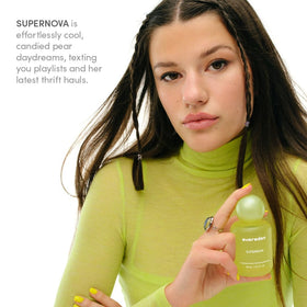 Evereden Supernova body mist front view with pear and violet, vibrant layering
