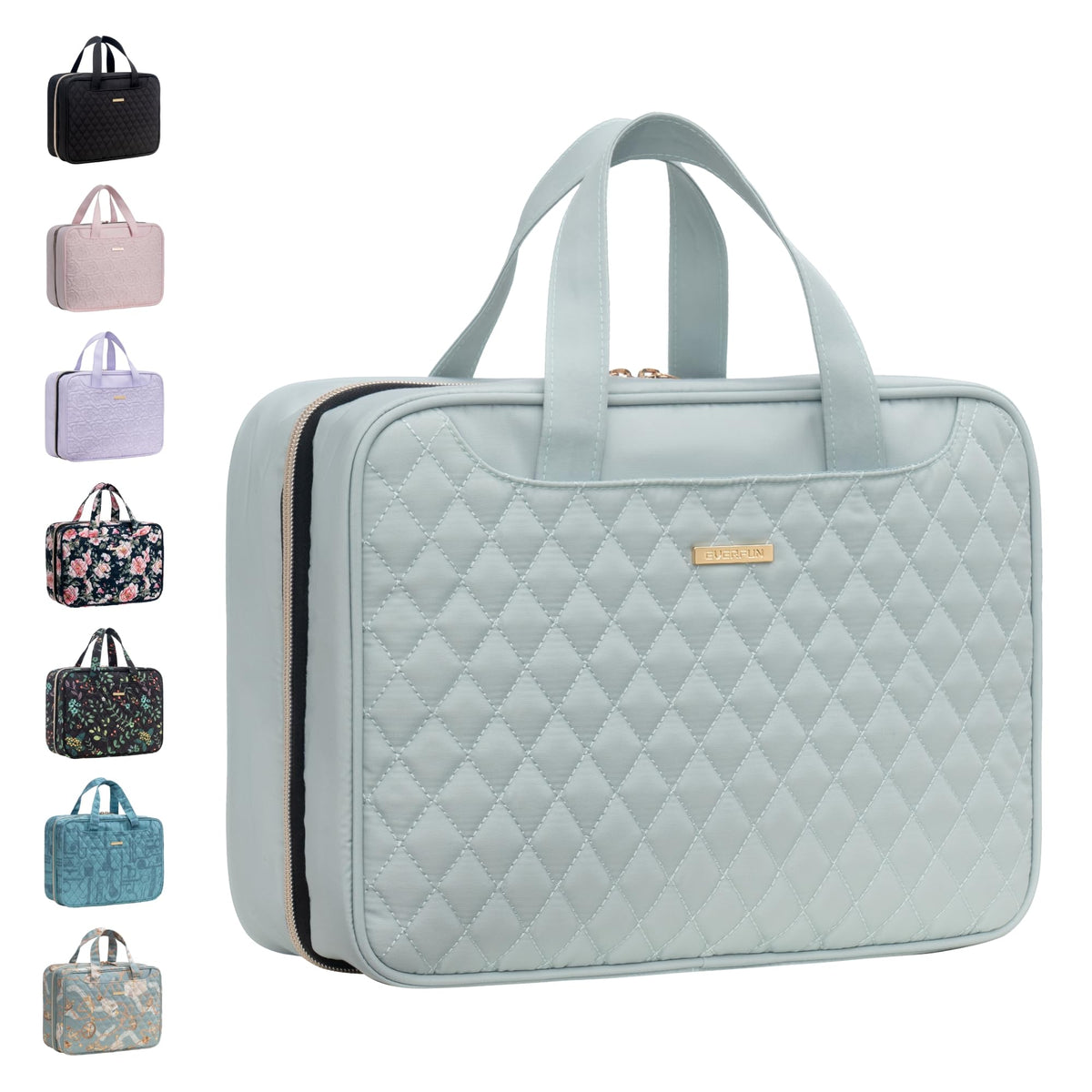 Everfun mint green hanging toiletry bag with leakproof top compartment for organized travel