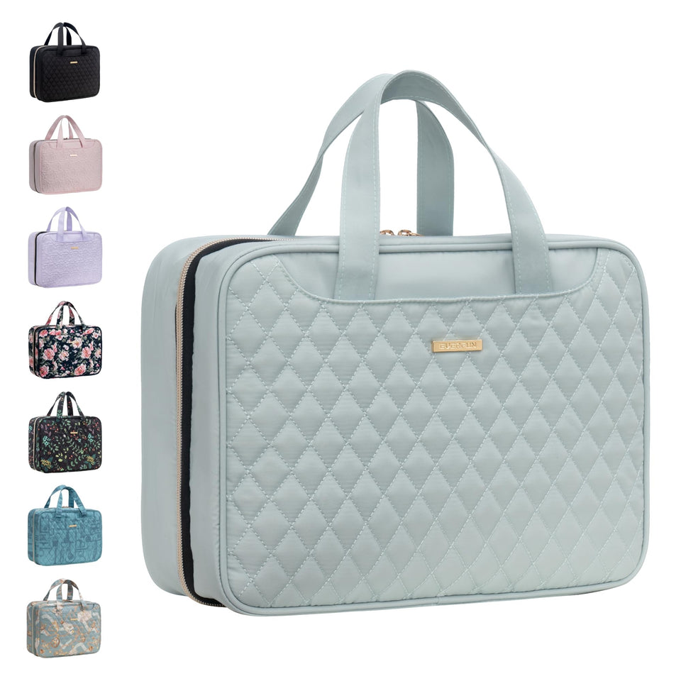 Everfun mint green hanging toiletry bag with leakproof top compartment for organized travel