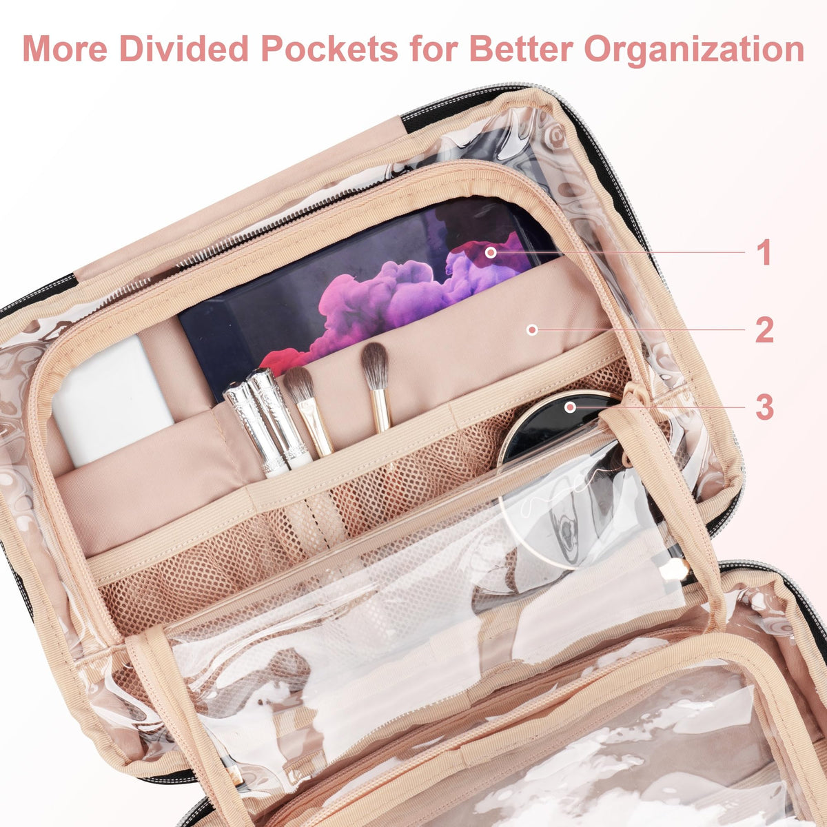 Everfun toiletry bag wet/dry compartments protect items during travel.