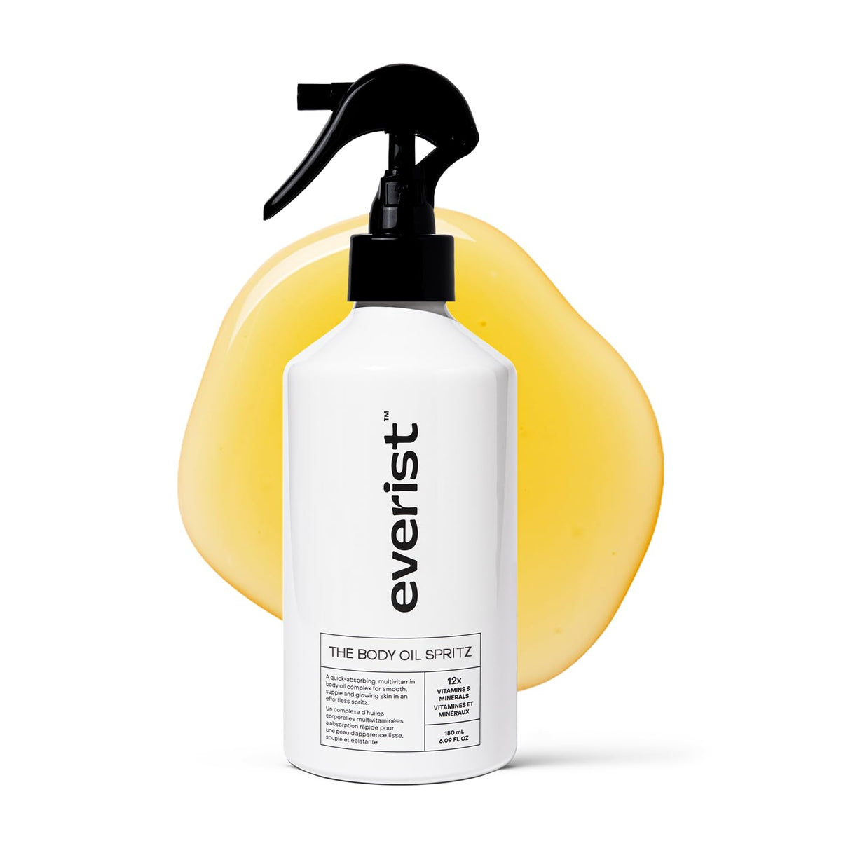 Everist Body Oil Spritz bottle close-up shows premium hydrating design.