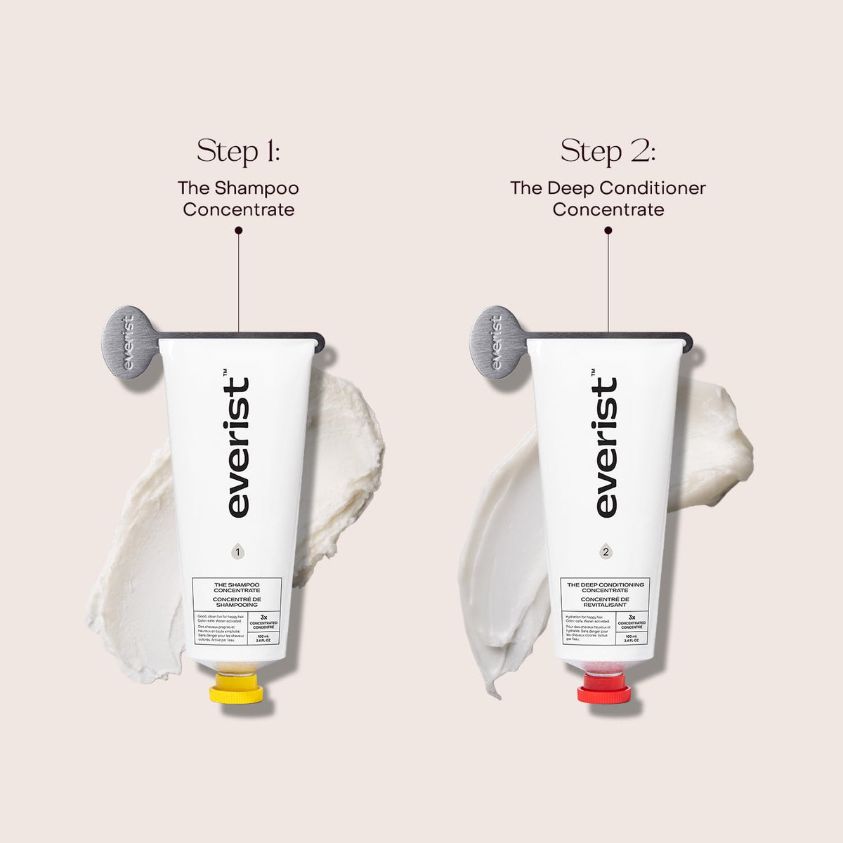 Everist color-safe packaging and badge highlight ethical, gentle haircare.
