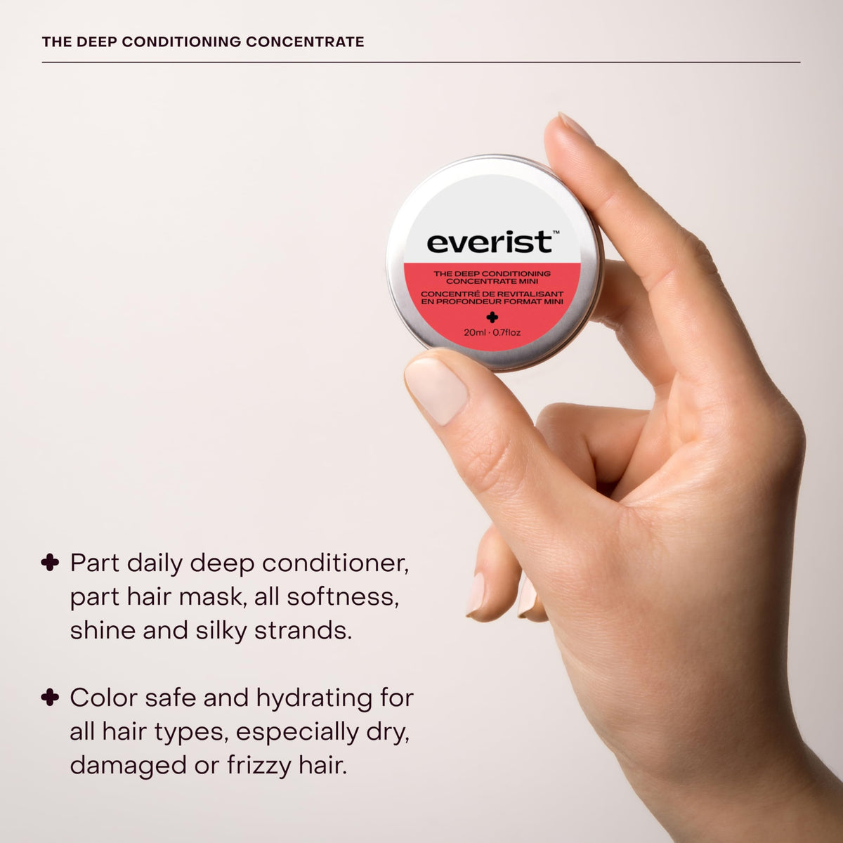 Everist deep-conditioning concentrate hair mask application close-up for silky shine.