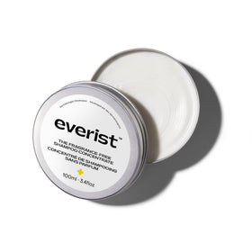 Everist fragrance-free shampoo concentrate bottle demonstrates gentle cleansing for sensitive scalps.
