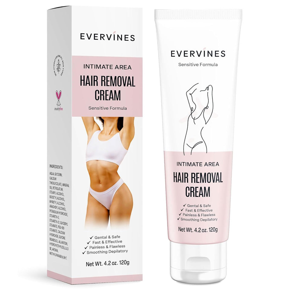 Evervines Hair Removal Cream bottle – quick, painless depilation for smooth skin