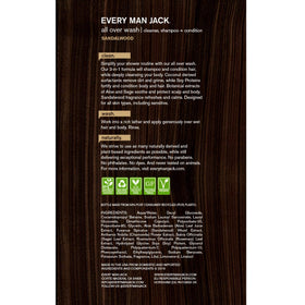 Every Man Jack sandalwood bottle close-up highlights natural, plant-based cleansing.