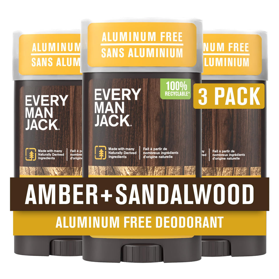 Every Man Jack Amber Sandalwood deodorant 3oz pack, aluminum-free formula for odor control