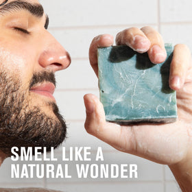 Every Man Jack bar soap lather close-up shows rich bubbles that cleanse while moisturizing.