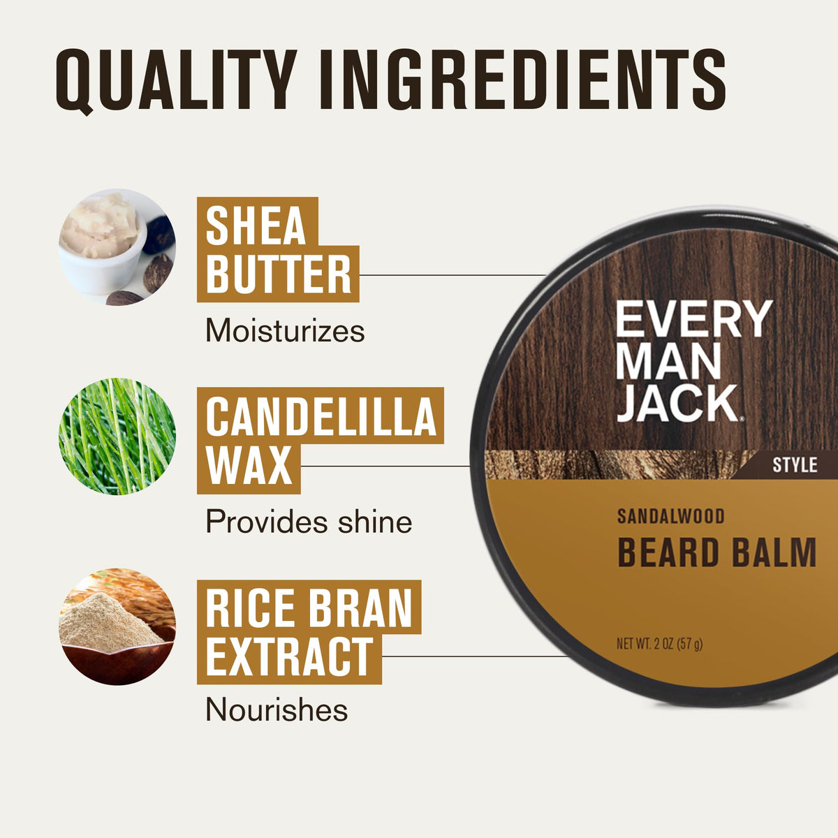 Every Man Jack candelilla wax ingredient close-up signaling natural styling support.