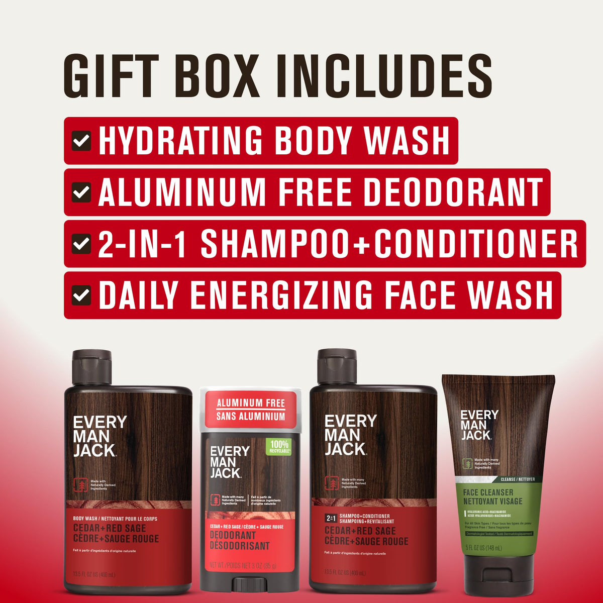 Every Man Jack Cedar & Red Sage 2-in-1 shampoo bottle for daily cleansing