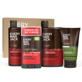Every Man Jack Cedar & Red Sage body wash bottle with moisturizing lather